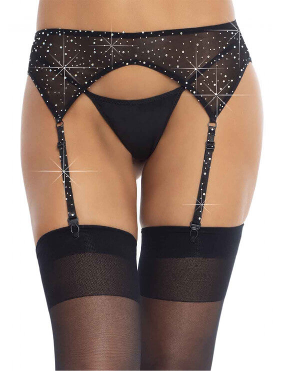 Porte Jarretelles leg avenue Rhinestone noir face