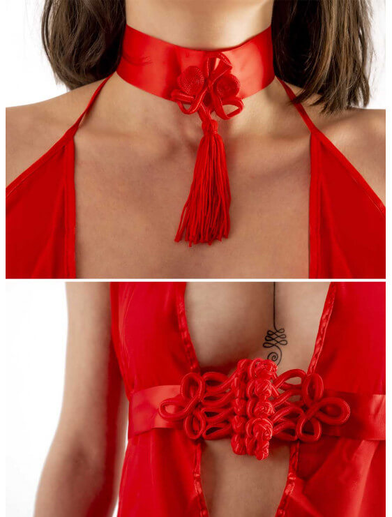 Nuisette Bec Collection Alena rouge détail cou et poitrine