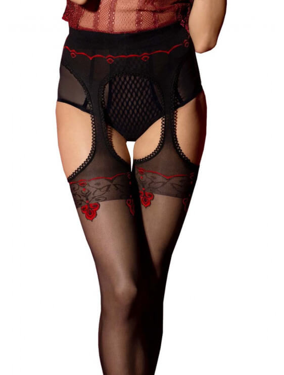 Collant fiore ouvert Amour rouge 20D détails