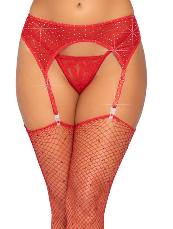 Porte Jarretelles leg avenue Rhinestone rouge face