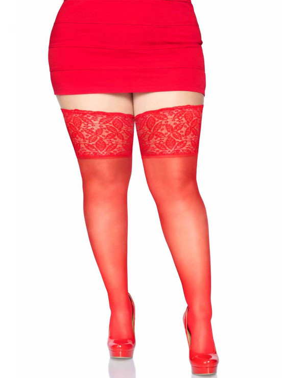 Bas leg avenue autofixants Grande Taille rouge