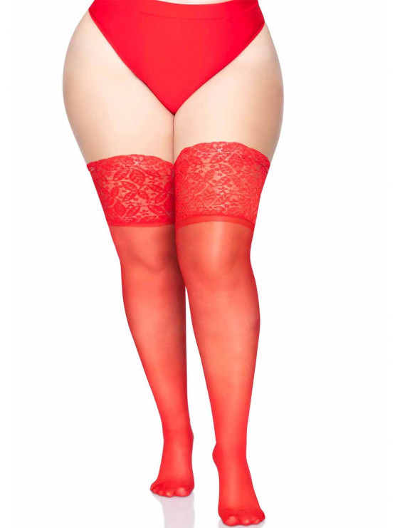 Bas leg avenue autofixants Grande Taille rouge