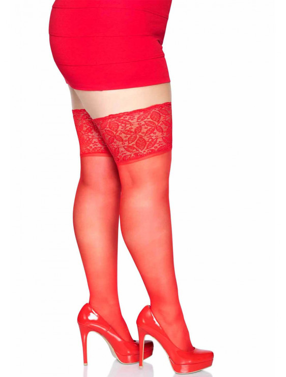 Bas leg avenue autofixants Grande Taille rouge