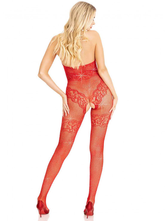 Body collant resille & strass rouge