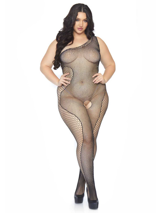 Body collant résille asymétrique strass grande taille