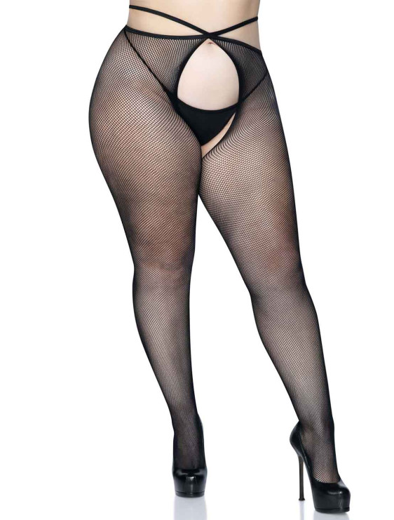 Collant ouvert grande taille résille strappy leg avenue