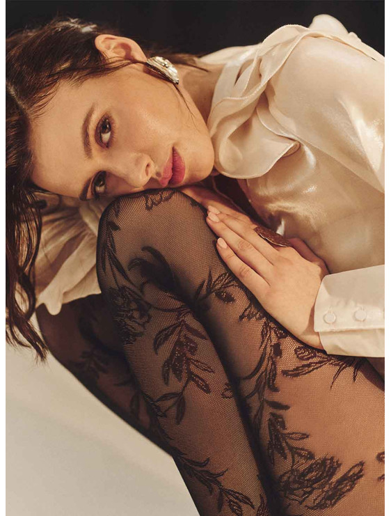 Collant Gabriella Floral 30 deniers noir