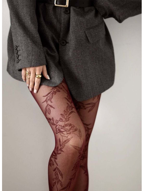 Collant Gabriella Floral 30 deniers rouge bordeaux